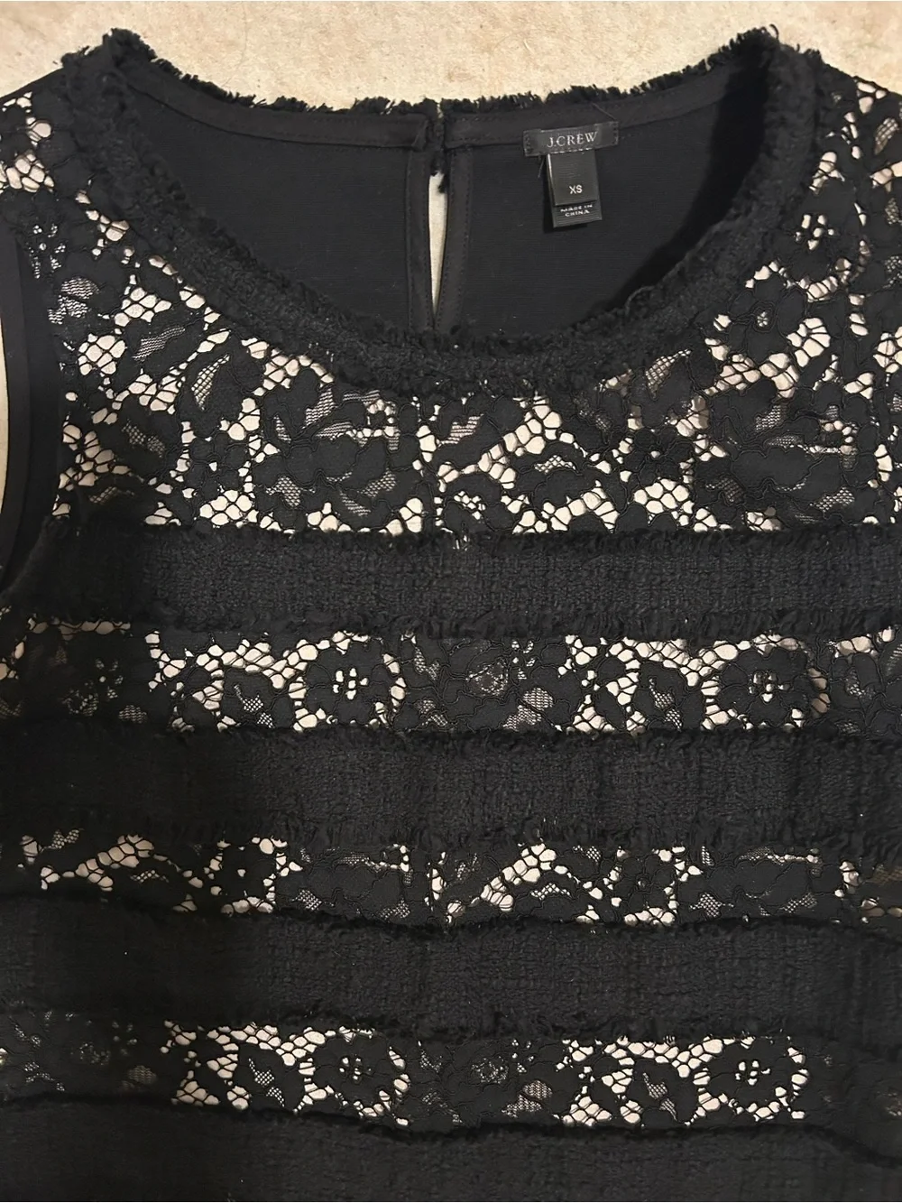 Black Lace Stripe Sleeveless Top XS
